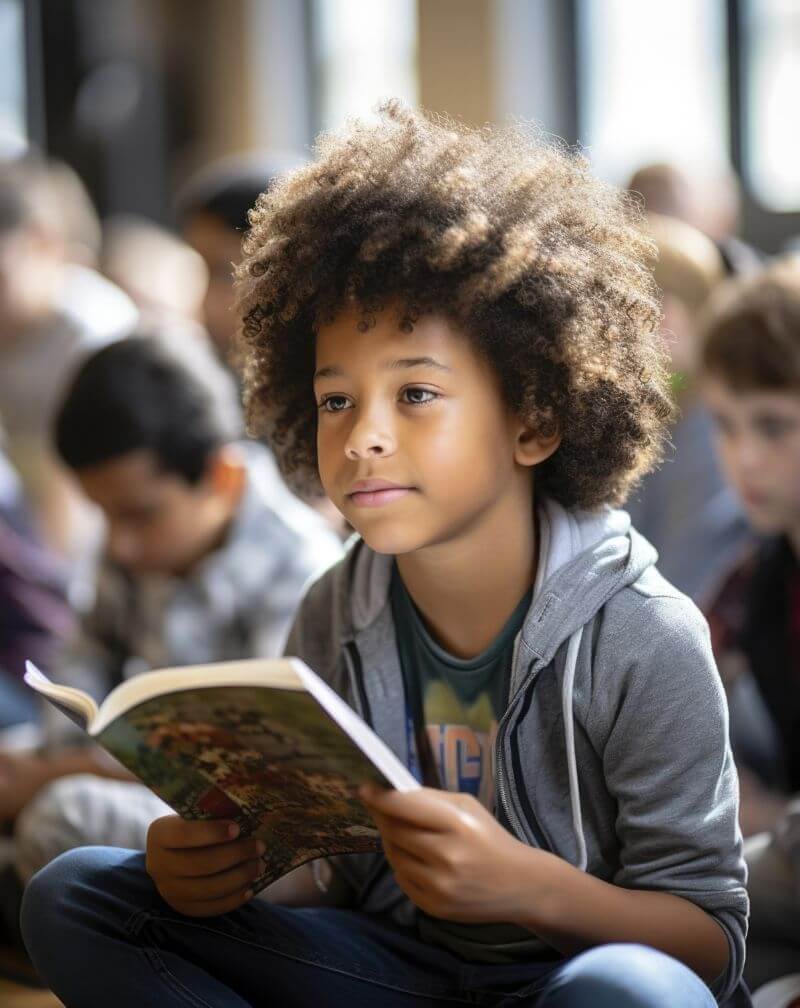 Boy reading a book